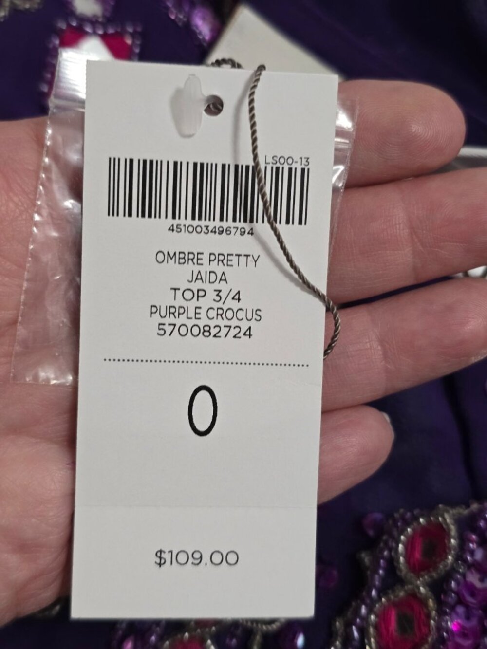 NWT Chicos Size 0 Ombre Pretty Jaida Purple Sheer Beaded Tunic Top Kaftan Resort - Picture 3 of 11